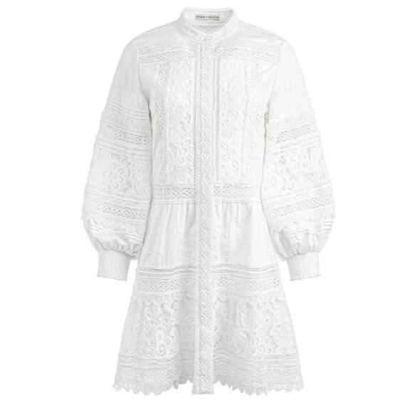 ALICE AND OLIVIA XLARGE CALIN TIERED LACE MINI DRESS OFF WHITE MSRP $495 - Picture 4 of 16